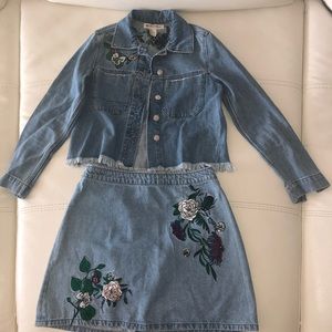 Denim set with floral embroidery